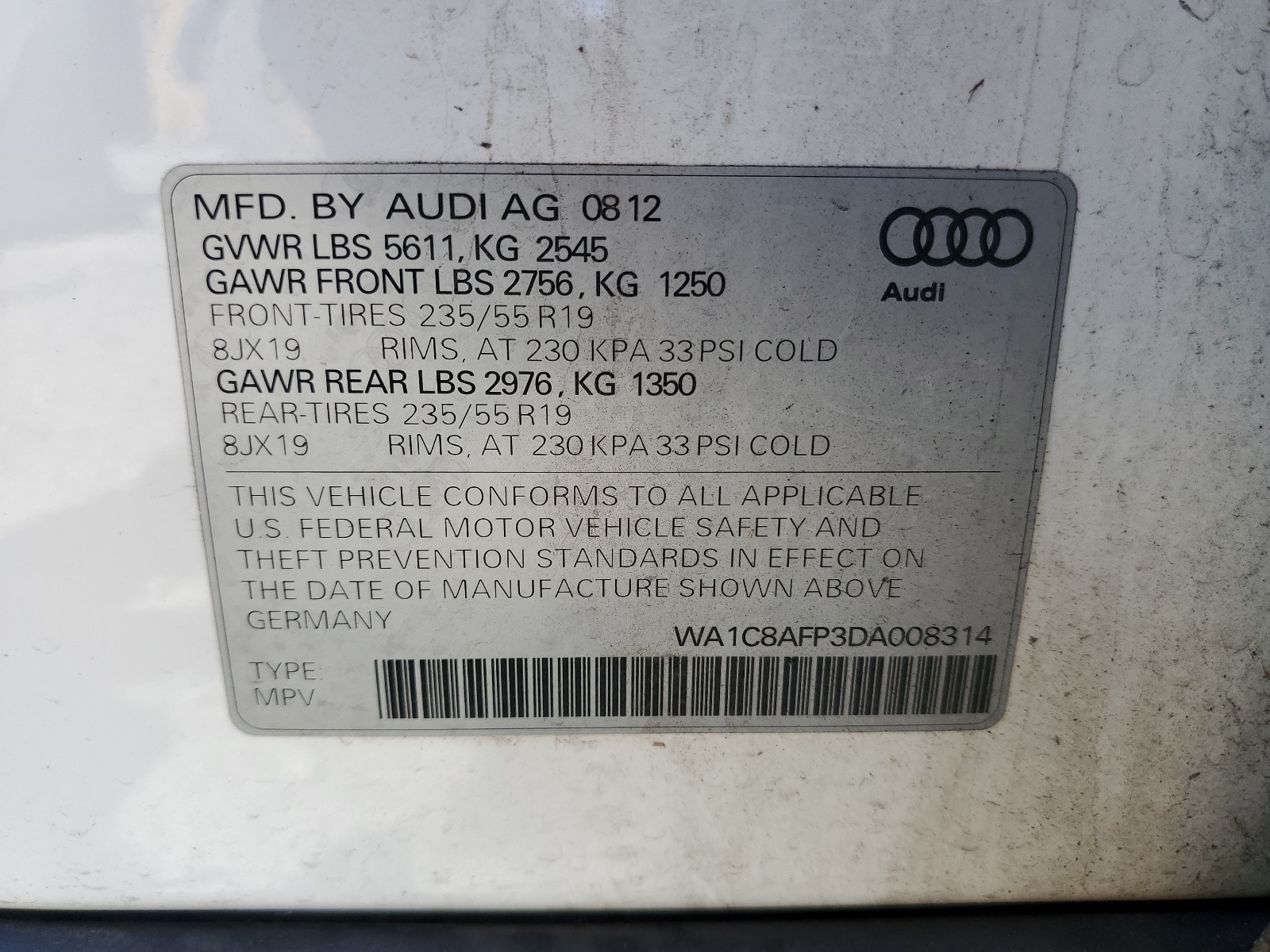 WA1C8AFP3DA008314 2013 Audi Q5 Premium Hybrid