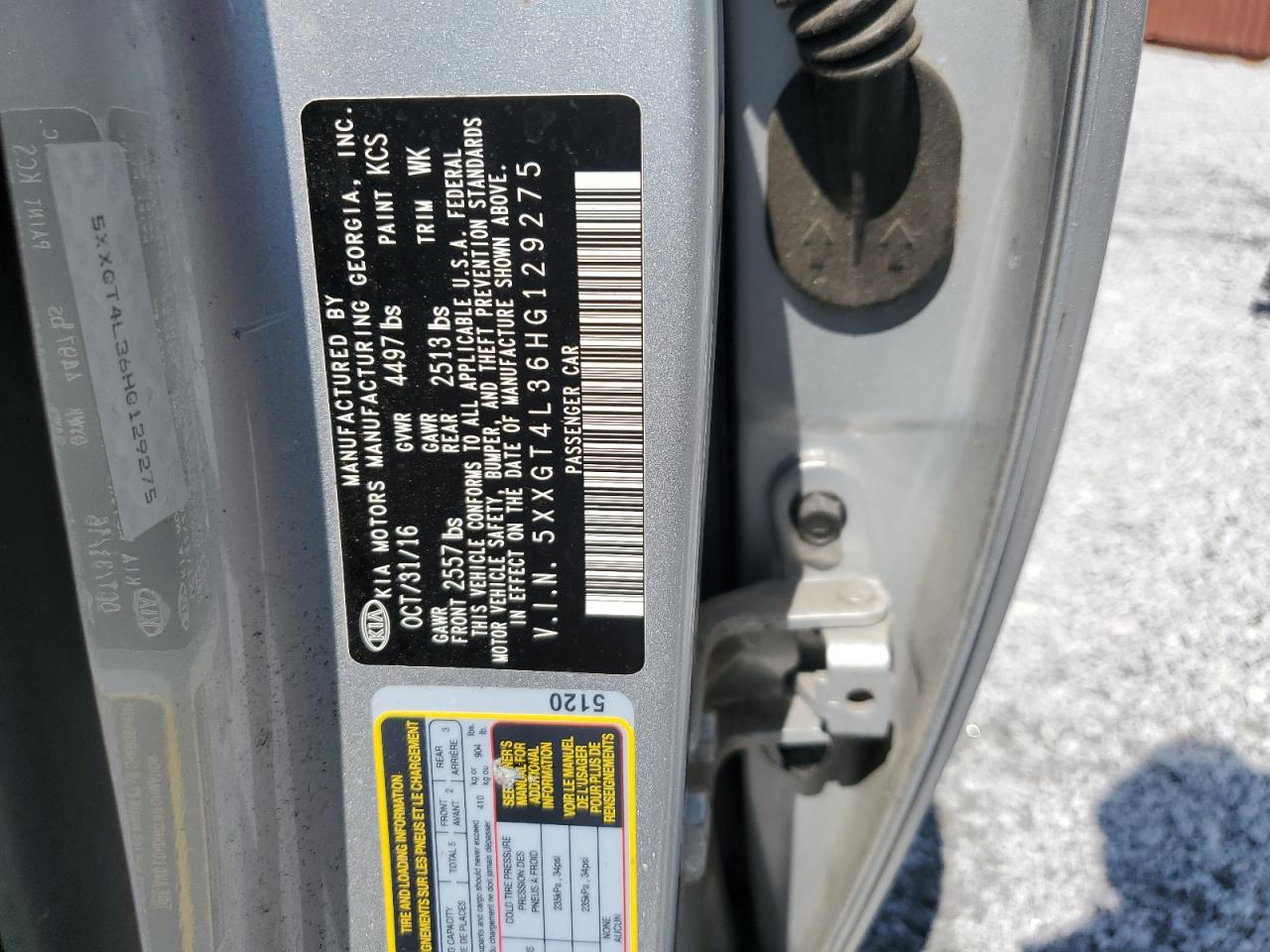 2017 Kia Optima Lx VIN: 5XXGT4L36HG129275 Lot: 64348204