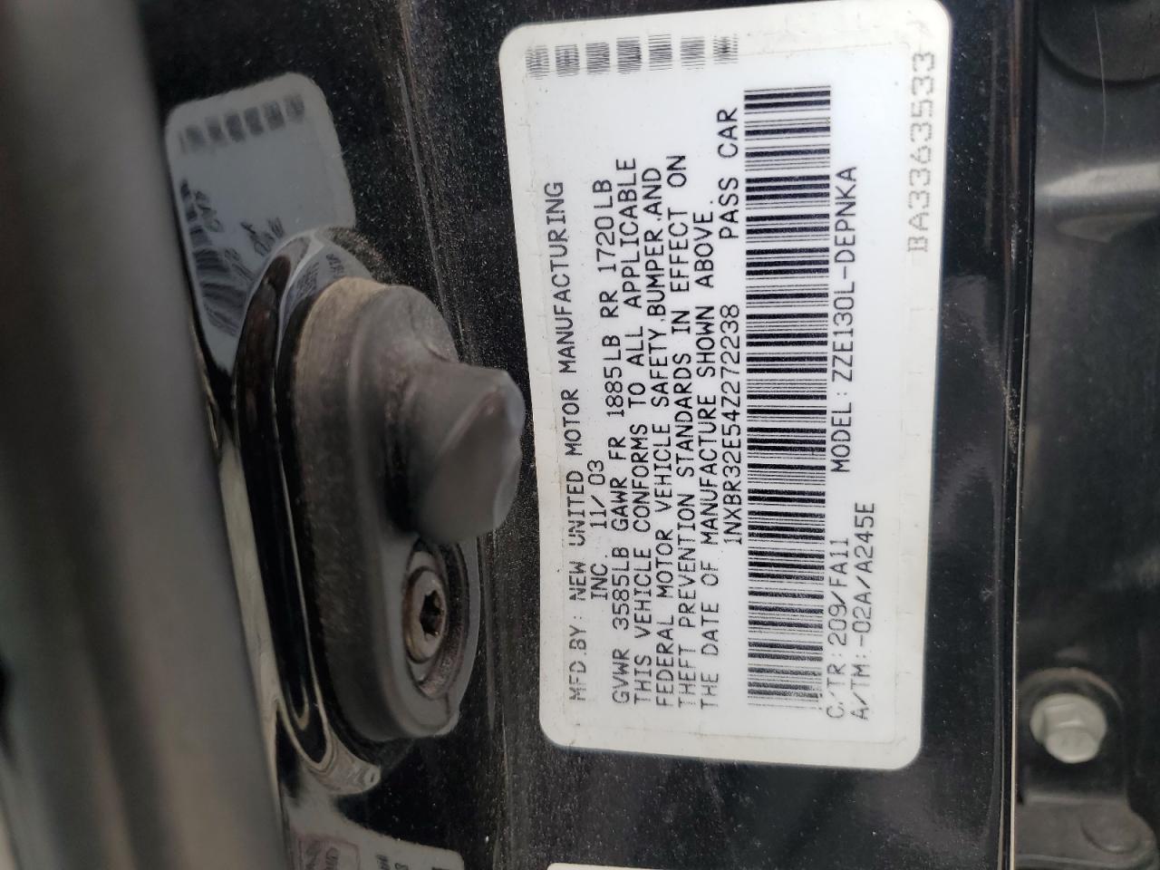 2004 Toyota Corolla Ce VIN: 1NXBR32E54Z272238 Lot: 62729784