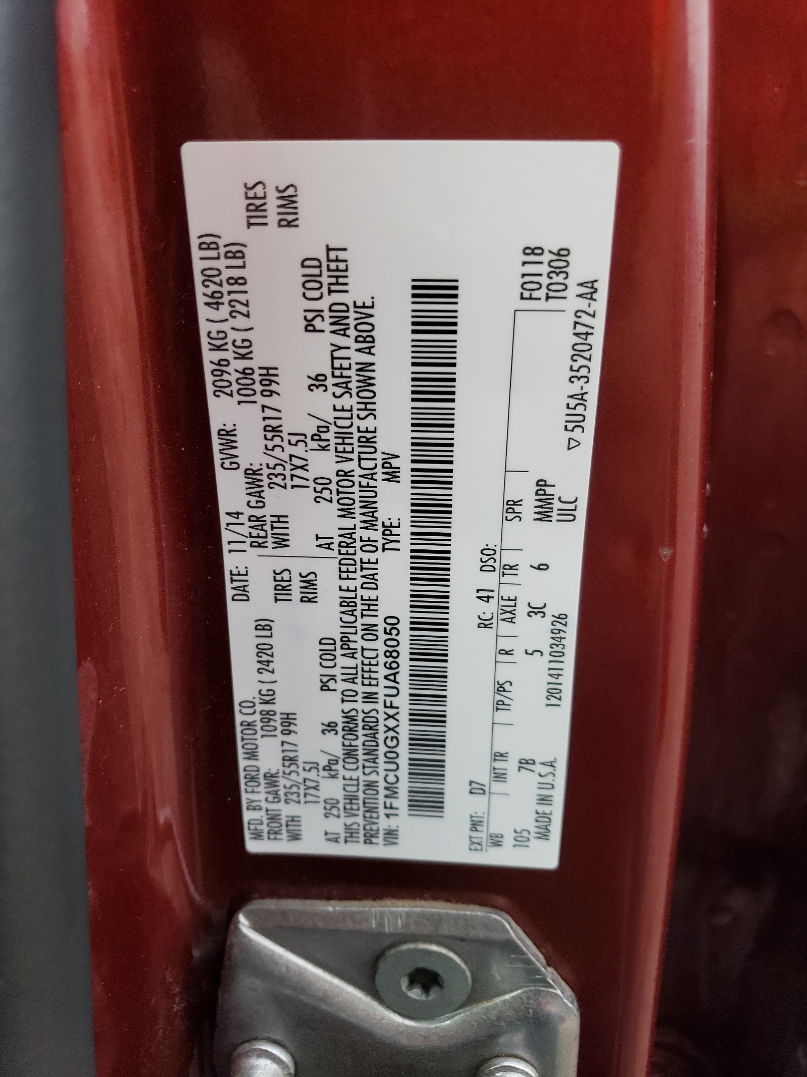 1FMCU0GXXFUA68050 2015 Ford Escape Se