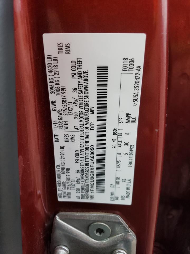 2015 Ford Escape Se VIN: 1FMCU0GXXFUA68050 Lot: 61564794