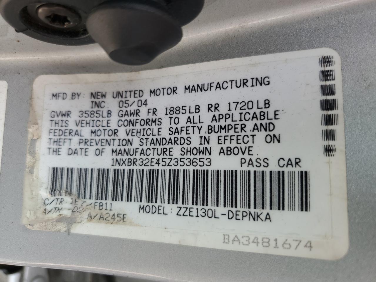 2005 Toyota Corolla Ce VIN: 1NXBR32E45Z353653 Lot: 65598314