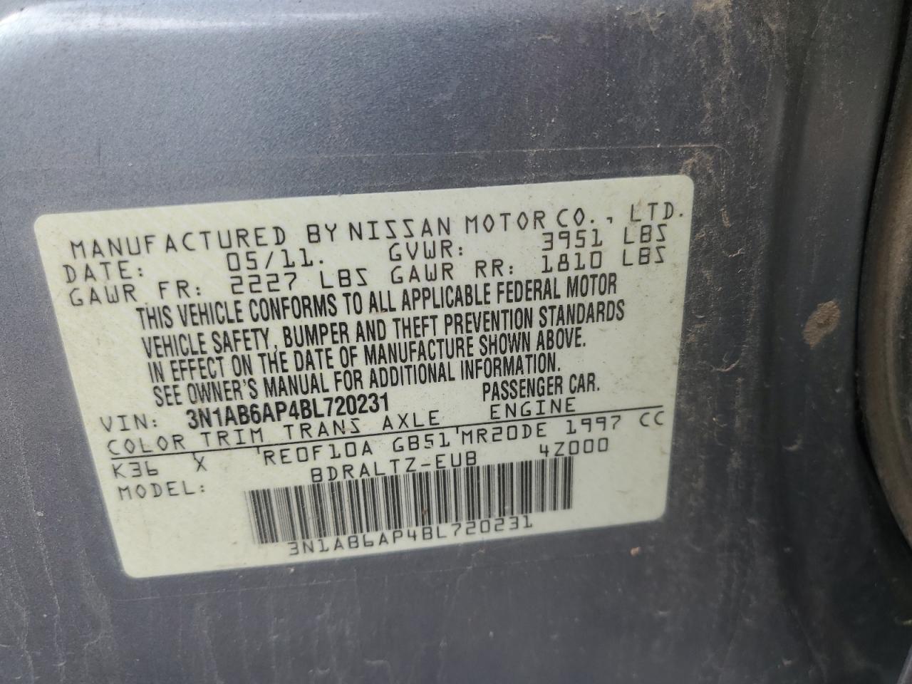 2011 Nissan Sentra 2.0 VIN: 3N1AB6AP4BL720231 Lot: 62470804