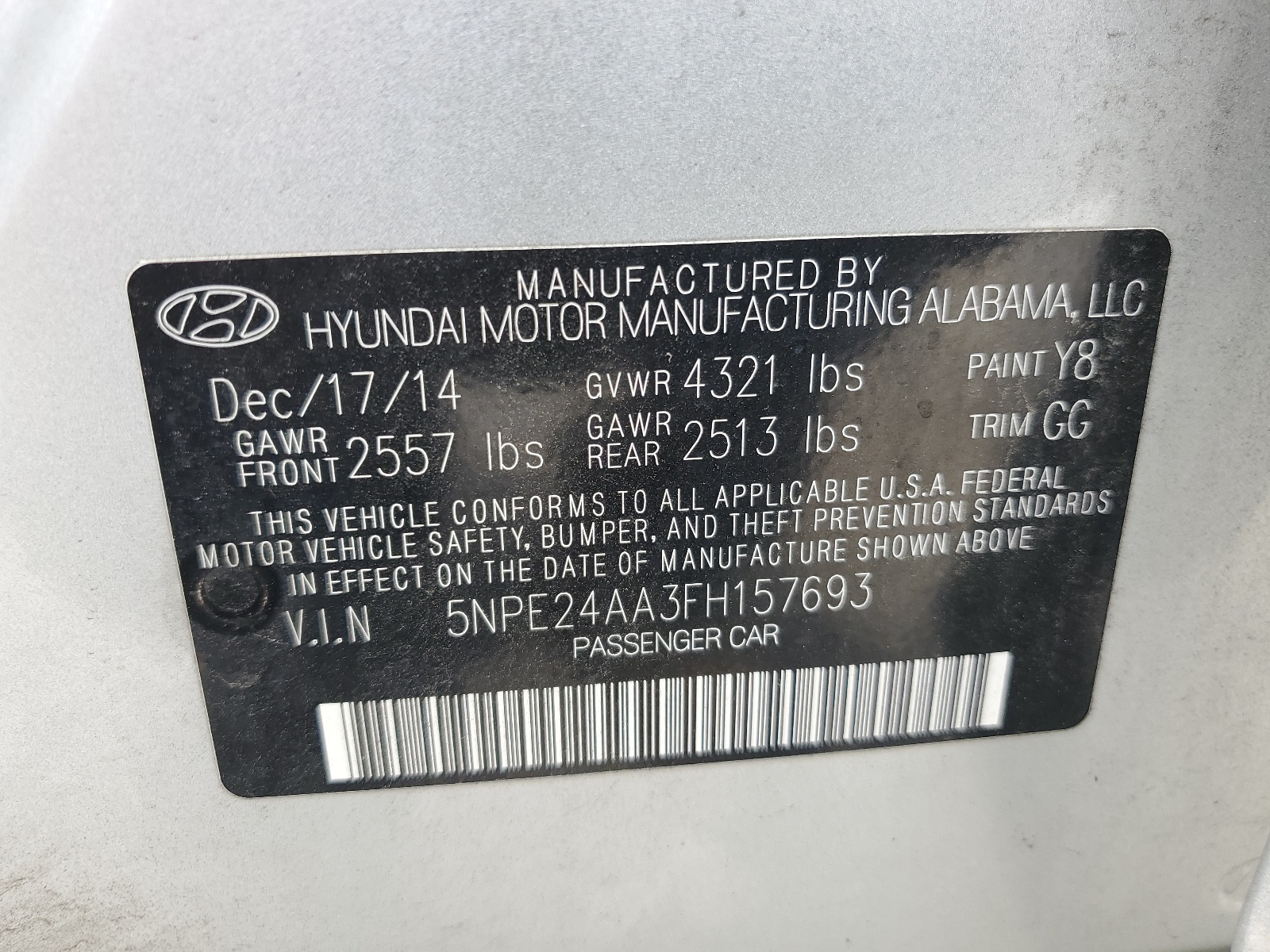 5NPE24AA3FH157693 2015 Hyundai Sonata Eco