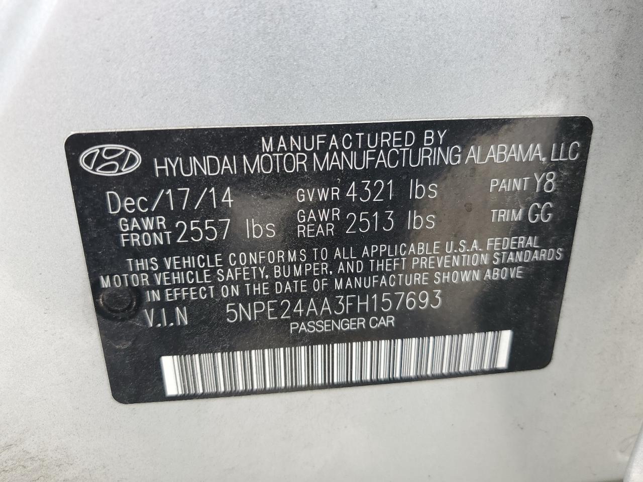 2015 Hyundai Sonata Eco VIN: 5NPE24AA3FH157693 Lot: 61842514