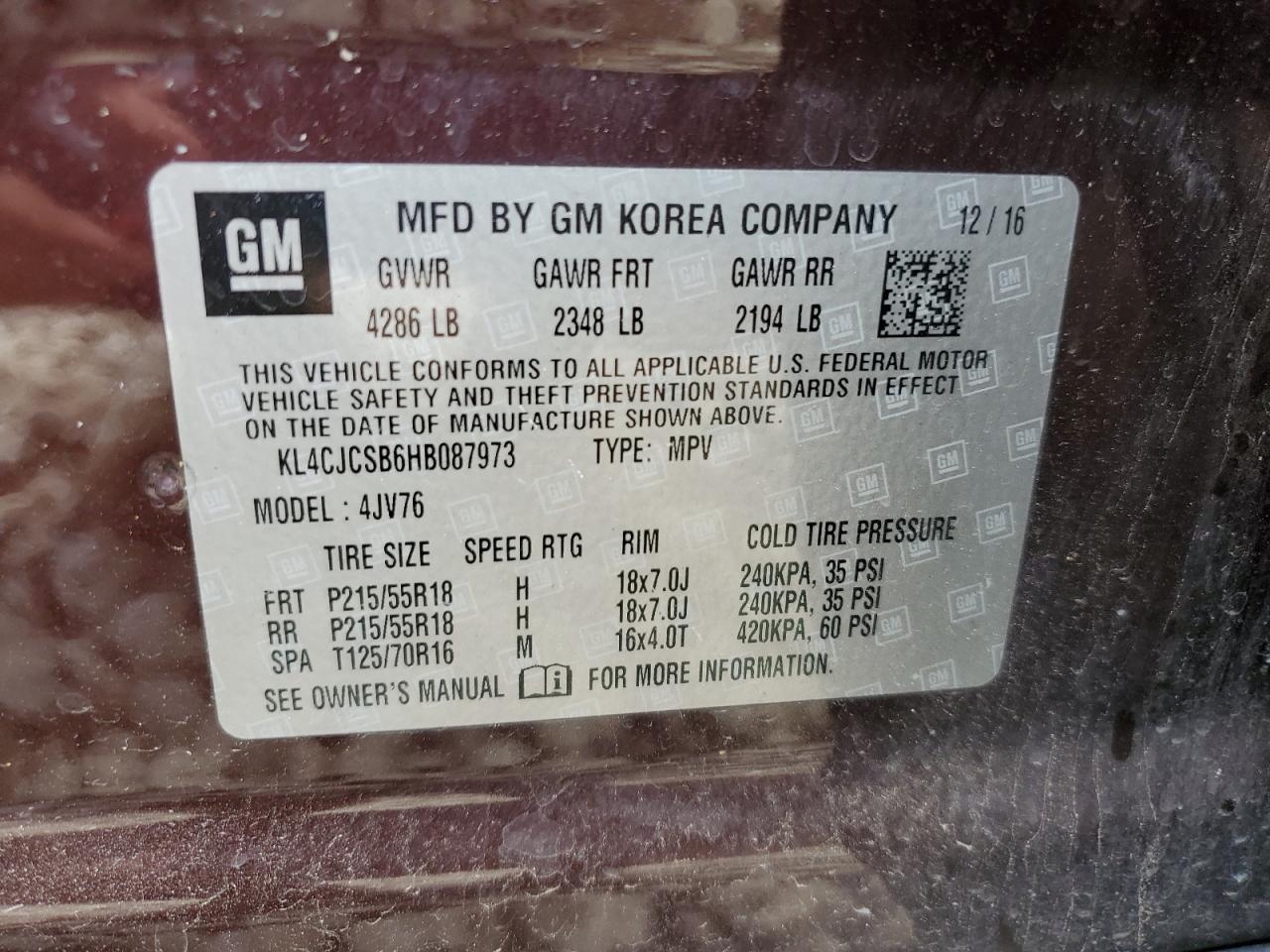 2017 Buick Encore Essence VIN: KL4CJCSB6HB087973 Lot: 62237254