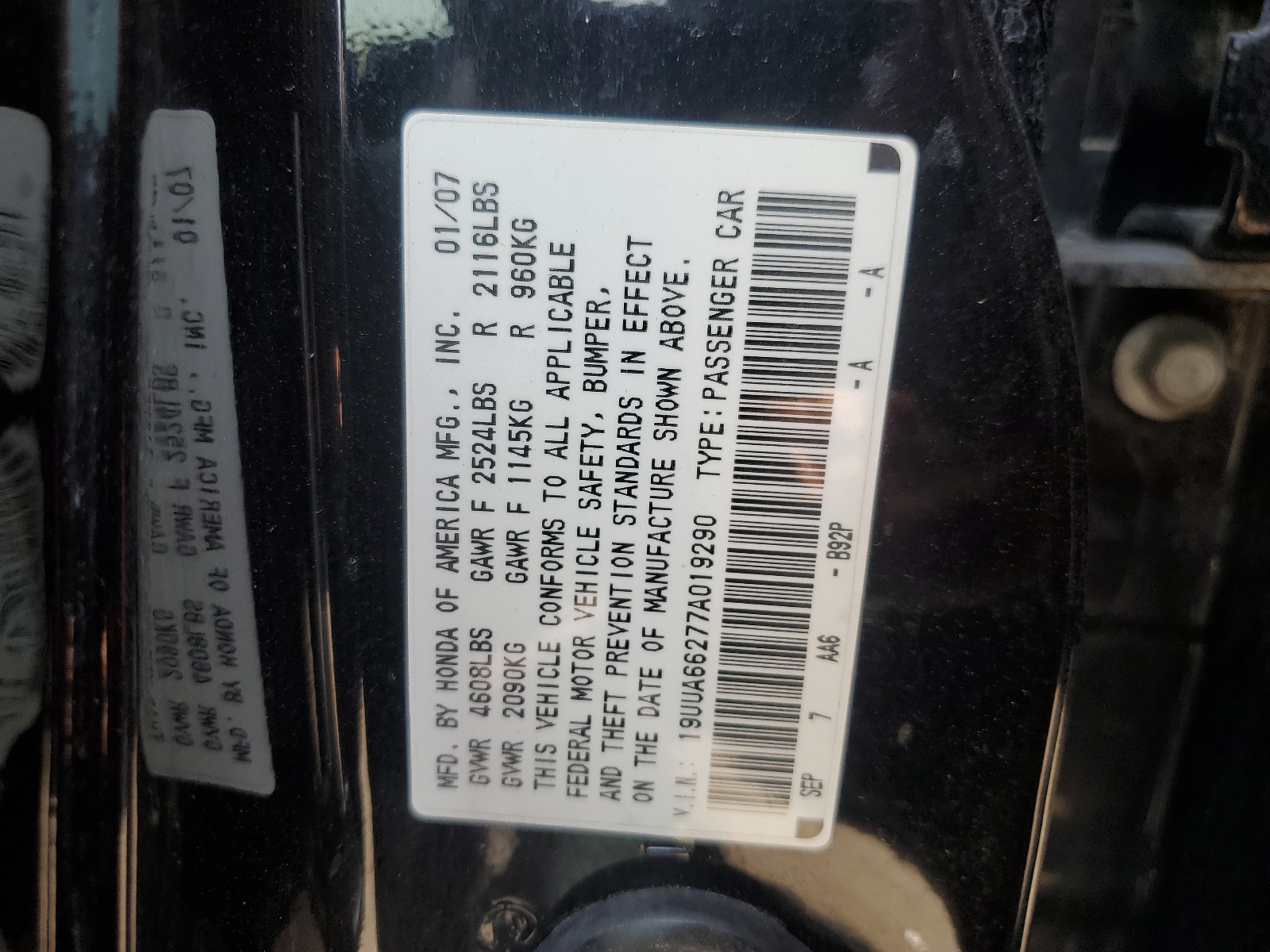 19UUA66277A019290 2007 Acura Tl