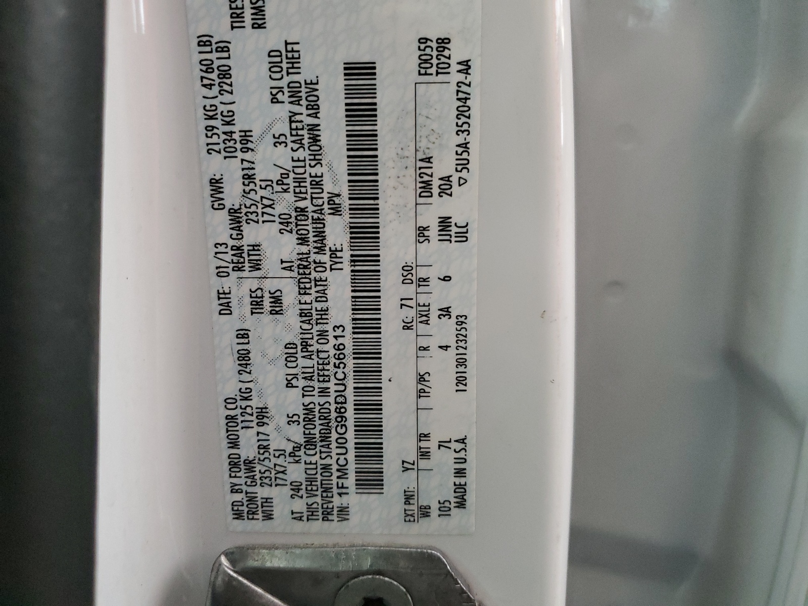 1FMCU0G96DUC56613 2013 Ford Escape Se
