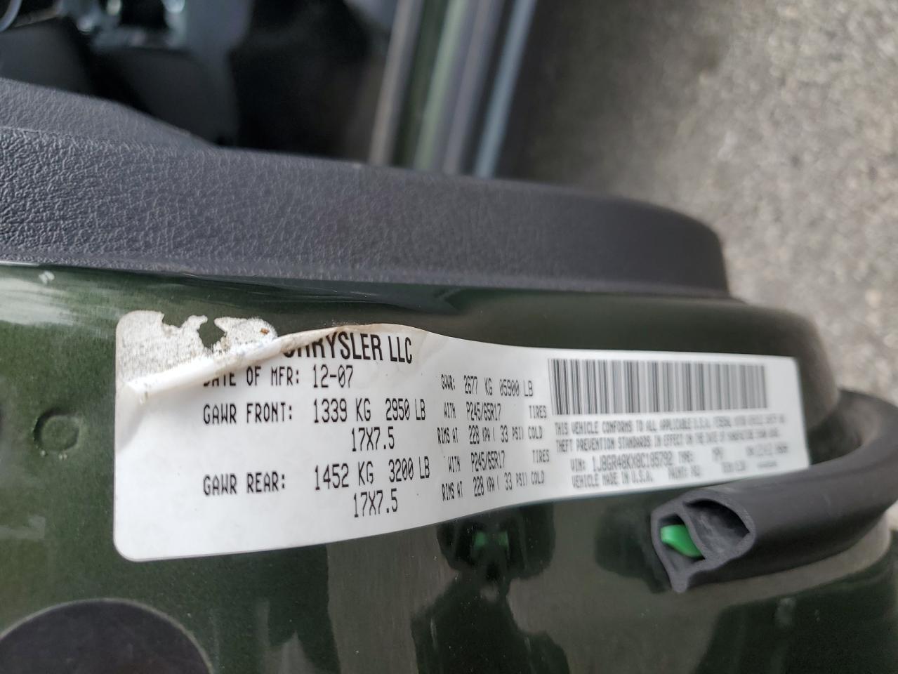 2008 Jeep Grand Cherokee Laredo VIN: 1J8GR48KX8C185792 Lot: 65421684