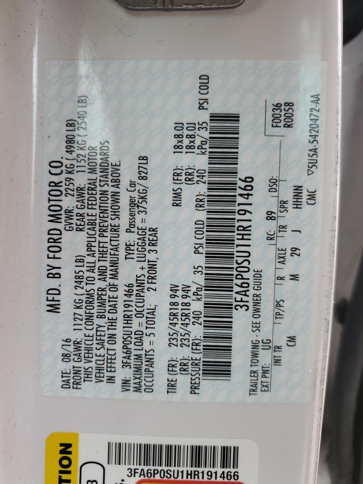 2017 Ford Fusion Titanium Phev VIN: 3FA6P0SU1HR191466 Lot: 61654124