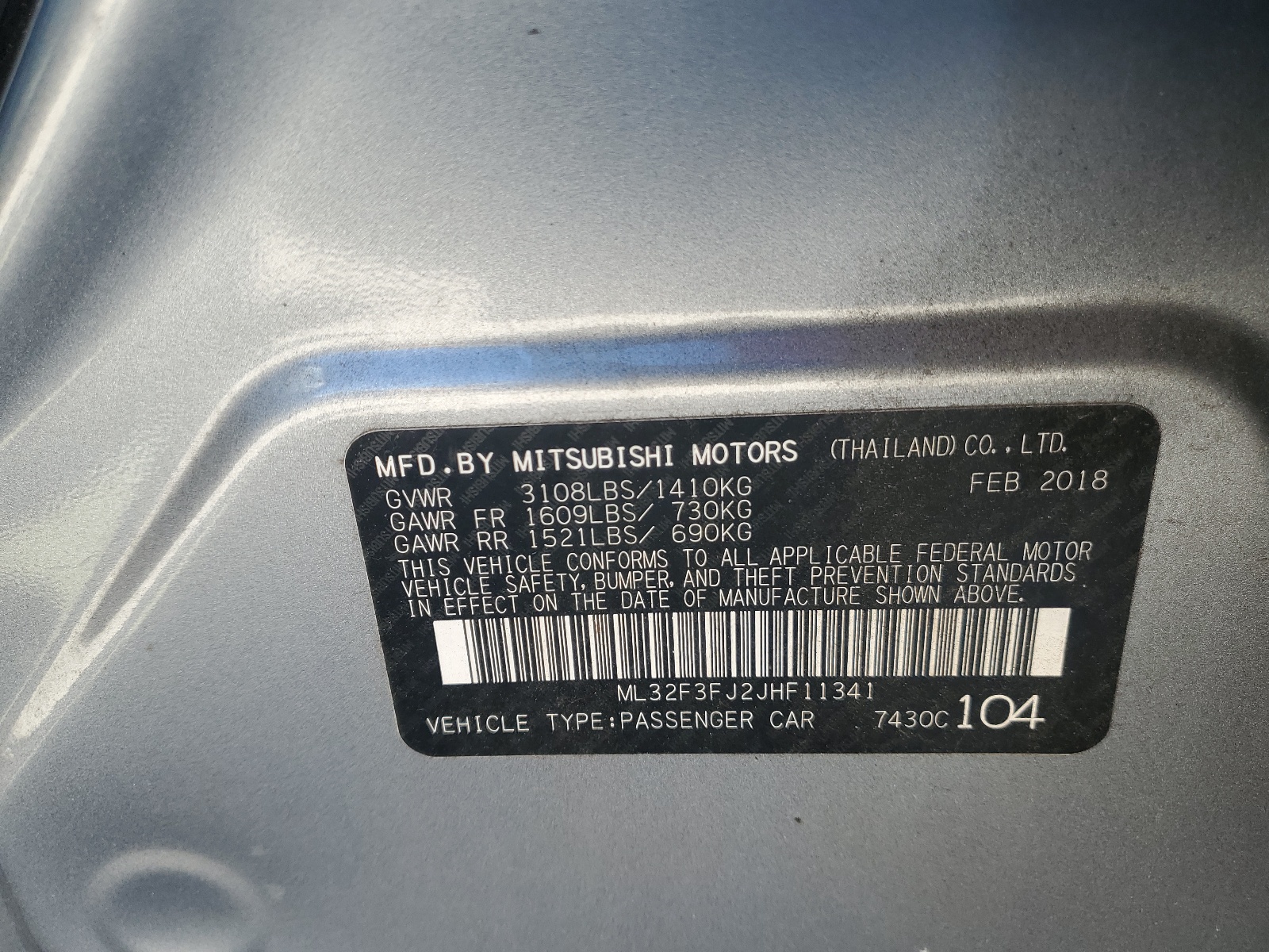 ML32F3FJ2JHF11341 2018 Mitsubishi Mirage G4 Es