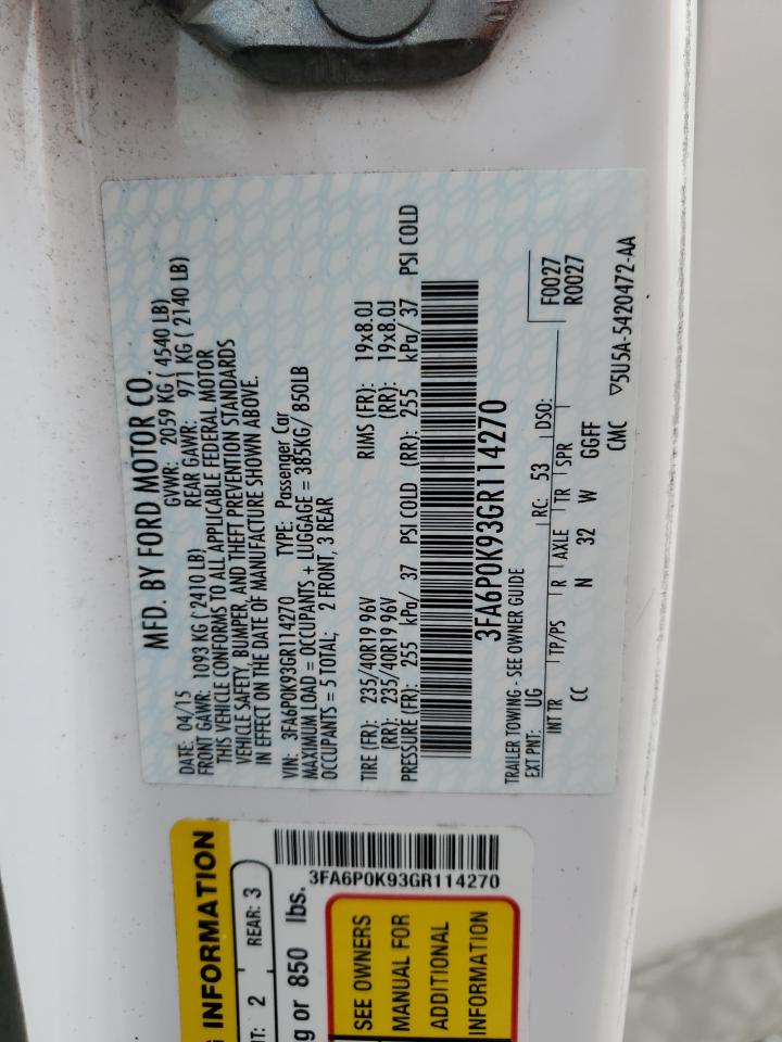 2016 Ford Fusion Titanium VIN: 3FA6P0K93GR114270 Lot: 62287264