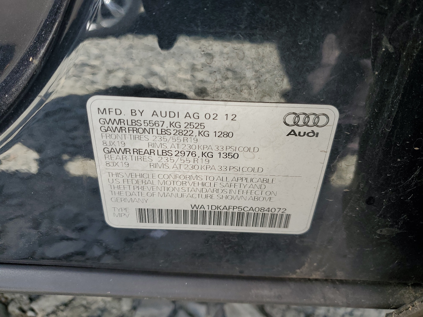 WA1DKAFP5CA084072 2012 Audi Q5 Premium Plus