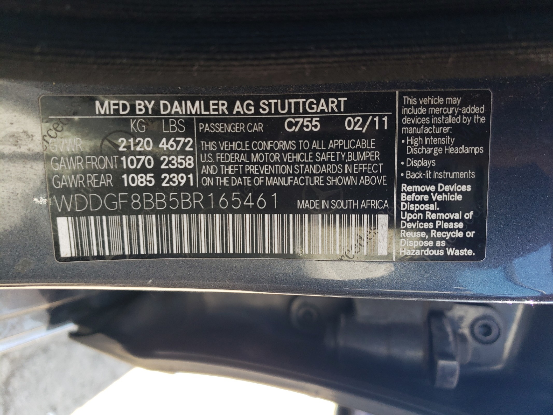 WDDGF8BB5BR165461 2011 Mercedes-Benz C 300 4Matic