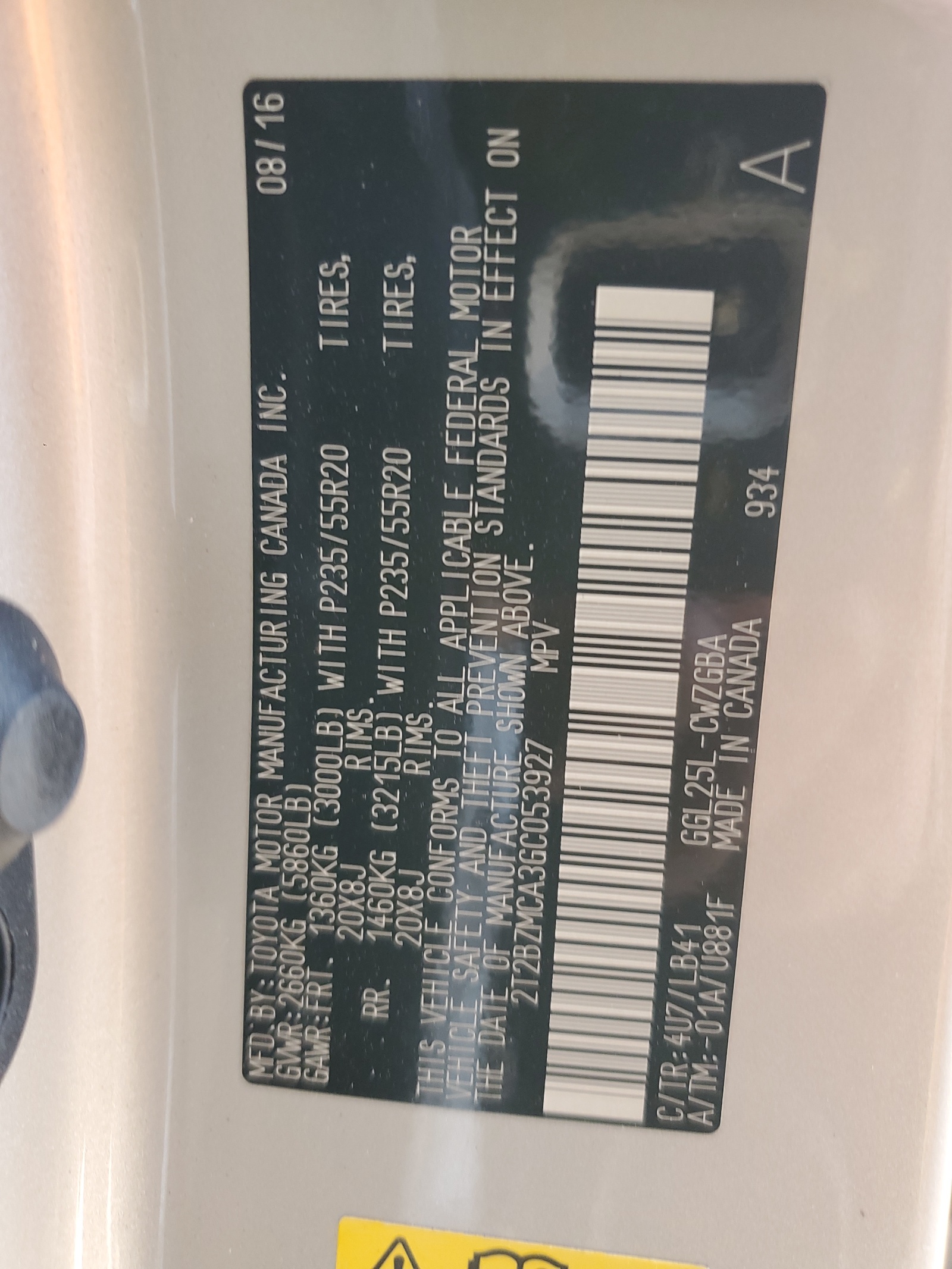 2T2BZMCA3GC053927 2016 Lexus Rx 350 Base