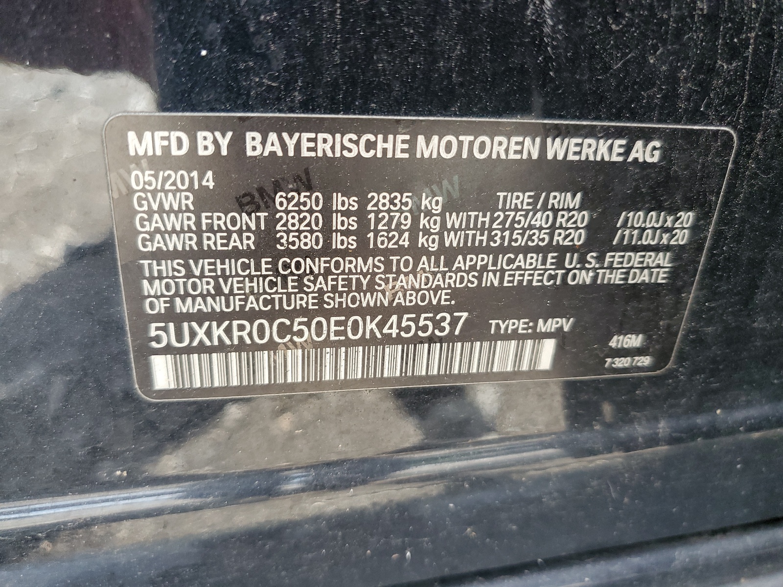 5UXKR0C50E0K45537 2014 BMW X5 xDrive35I