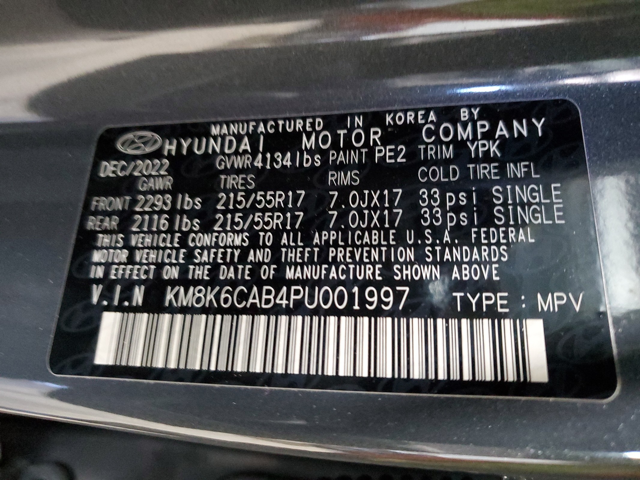 KM8K6CAB4PU001997 2023 Hyundai Kona Sel