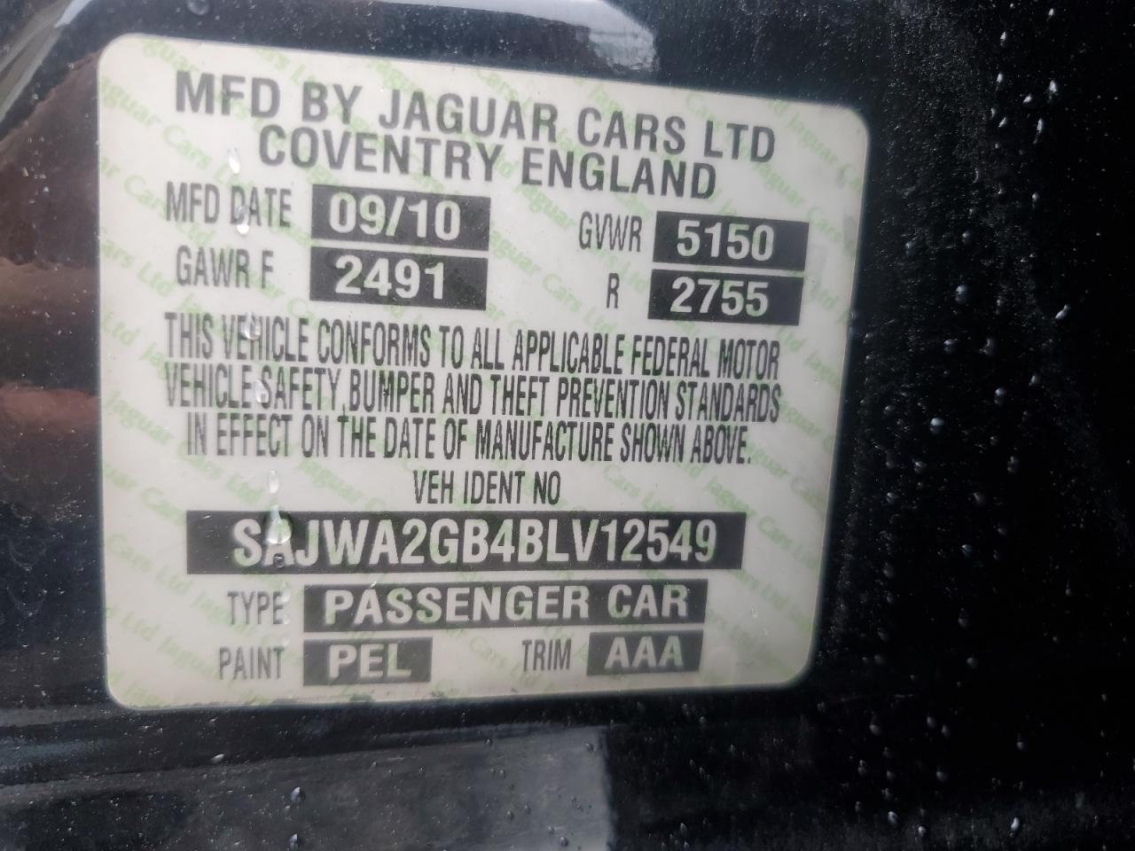 2011 Jaguar Xjl VIN: SAJWA2GB4BLV12549 Lot: 62700774