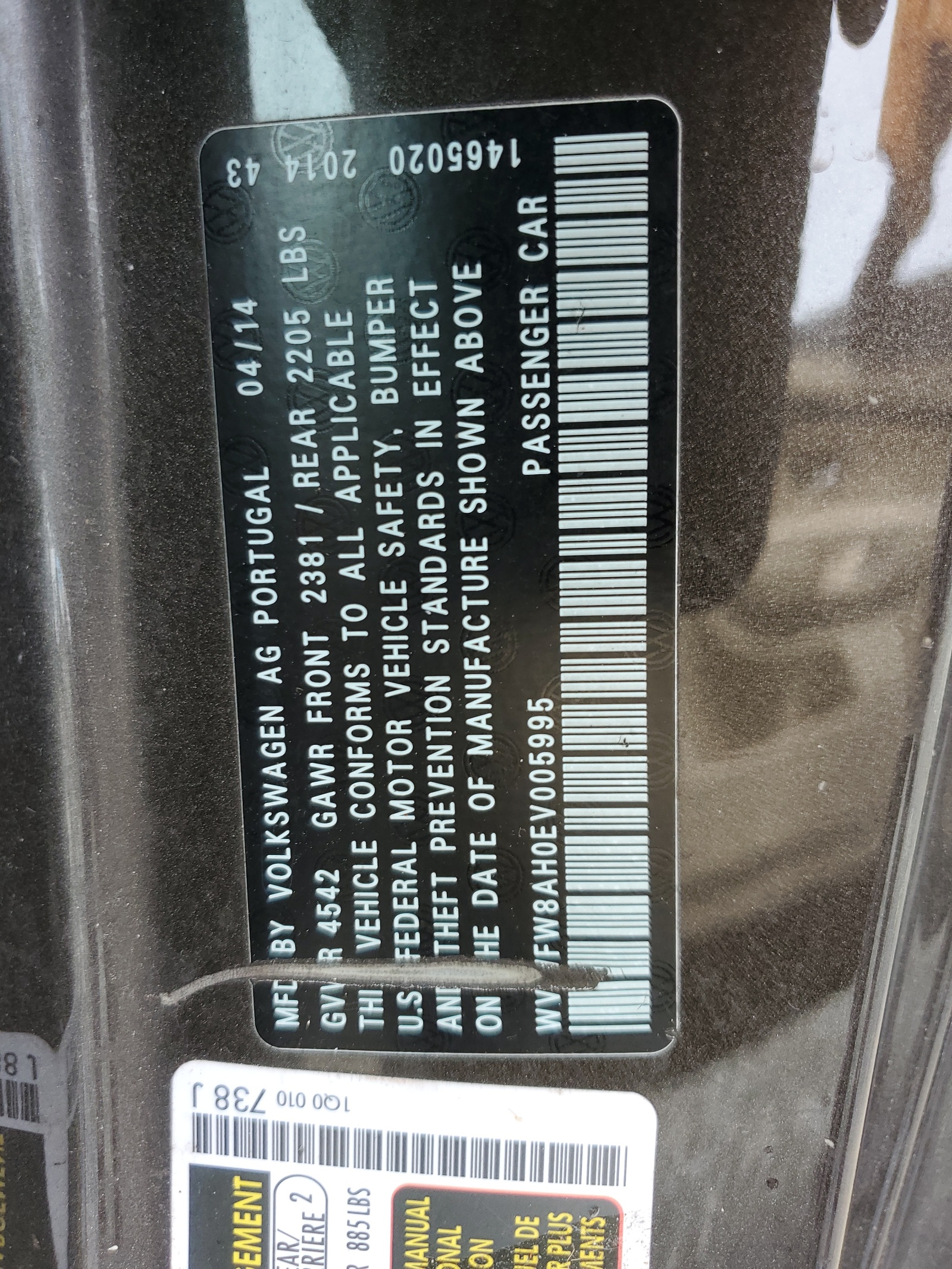 WVWFW8AH0EV005995 2014 Volkswagen Eos Lux