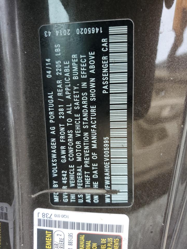 2014 Volkswagen Eos Lux VIN: WVWFW8AH0EV005995 Lot: 64643624