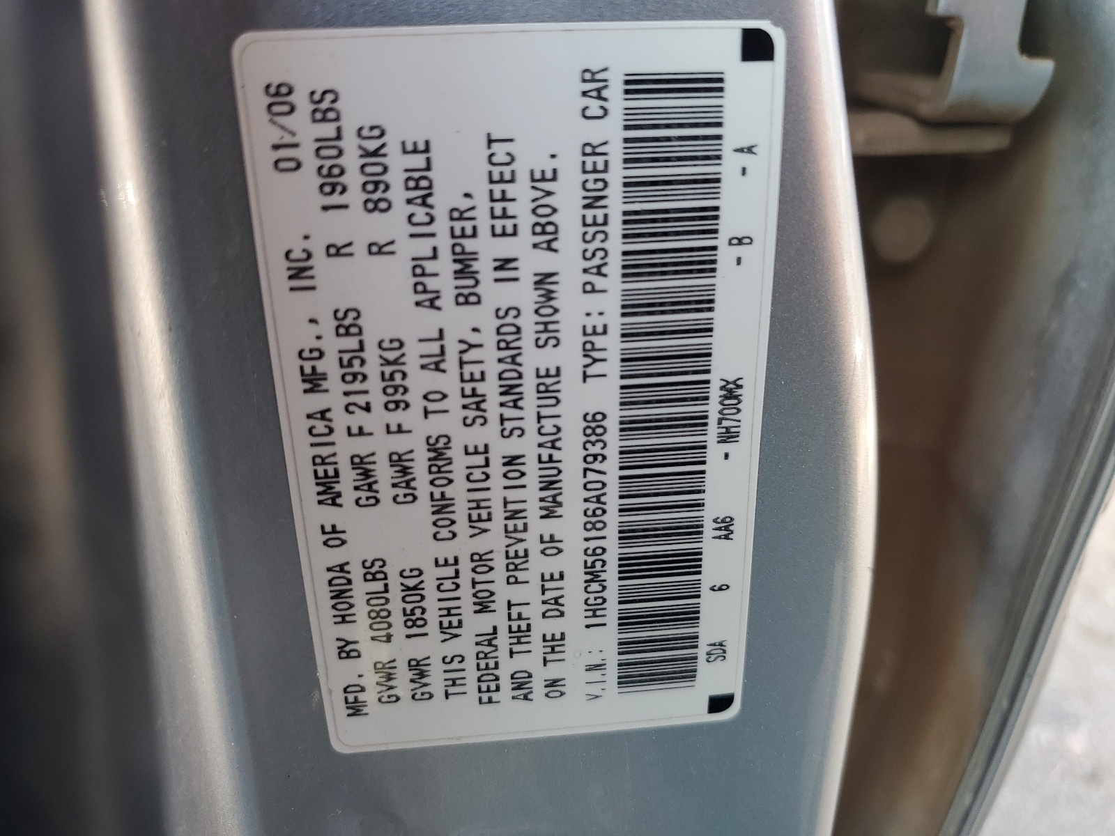 1HGCM56186A079386 2006 Honda Accord Value