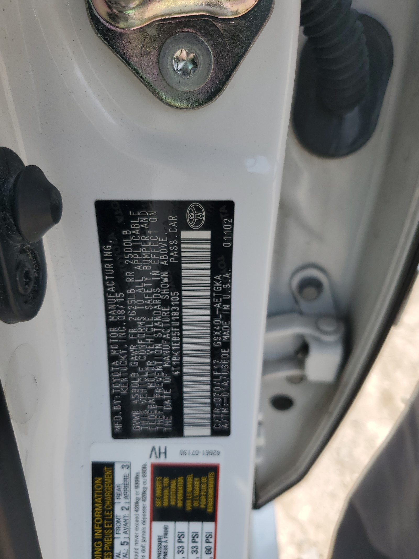 4T1BK1EB5FU183105 2015 Toyota Avalon Xle