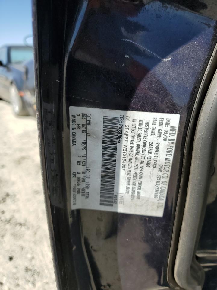 2000 Ford Crown Victoria Police Interceptor VIN: 2FAFP71W2YX194907 Lot: 61852294