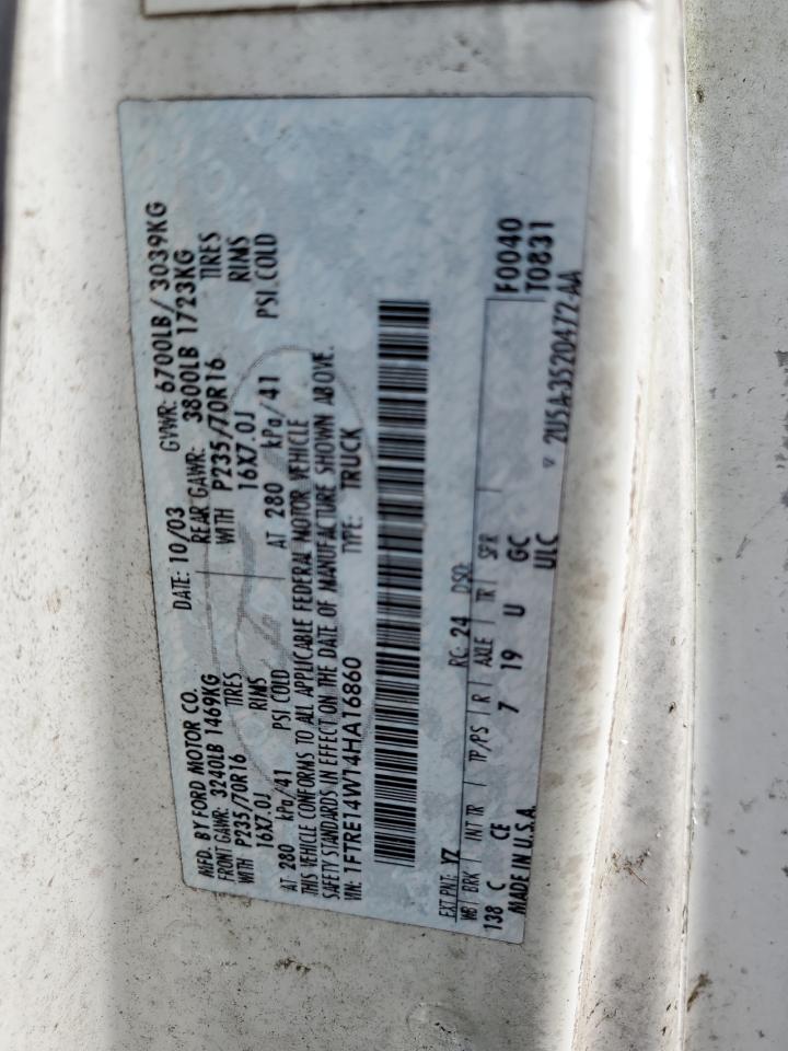 2004 Ford Econoline E150 Van VIN: 1FTRE14W14HA16860 Lot: 64294514