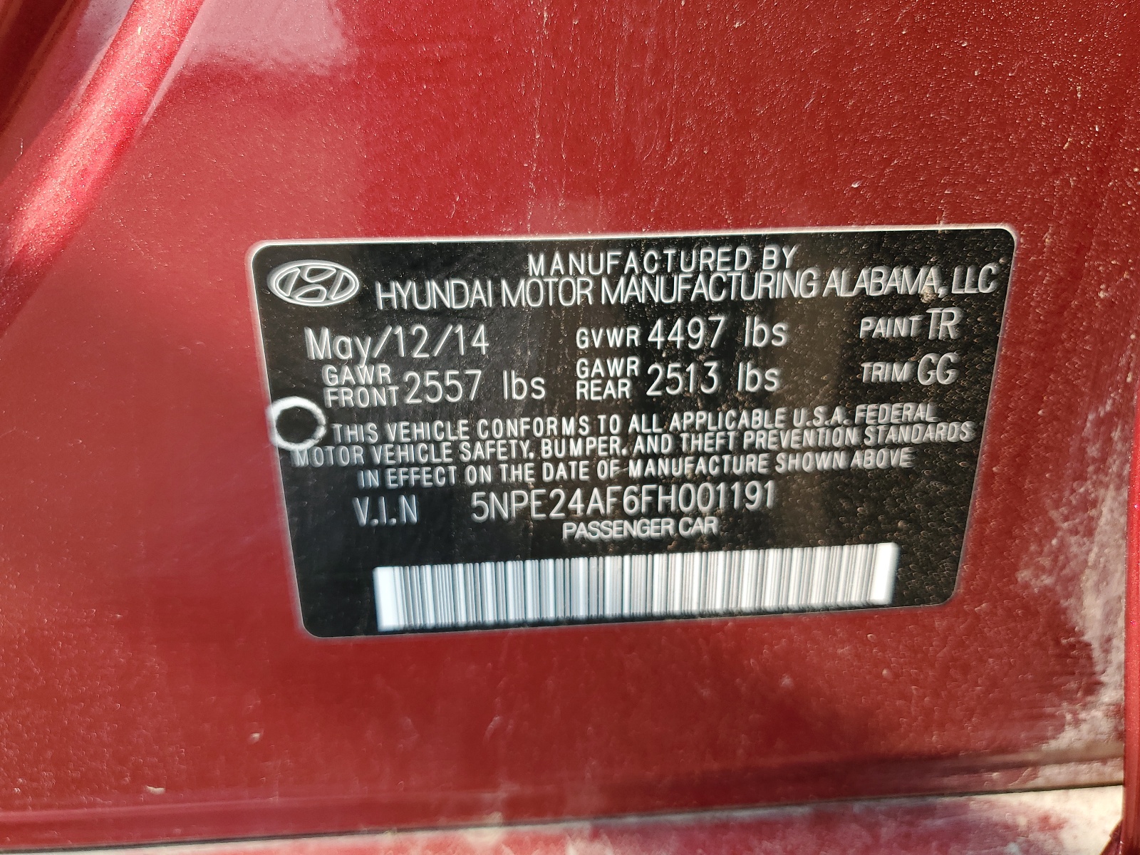 5NPE24AF6FH001191 2015 Hyundai Sonata Se