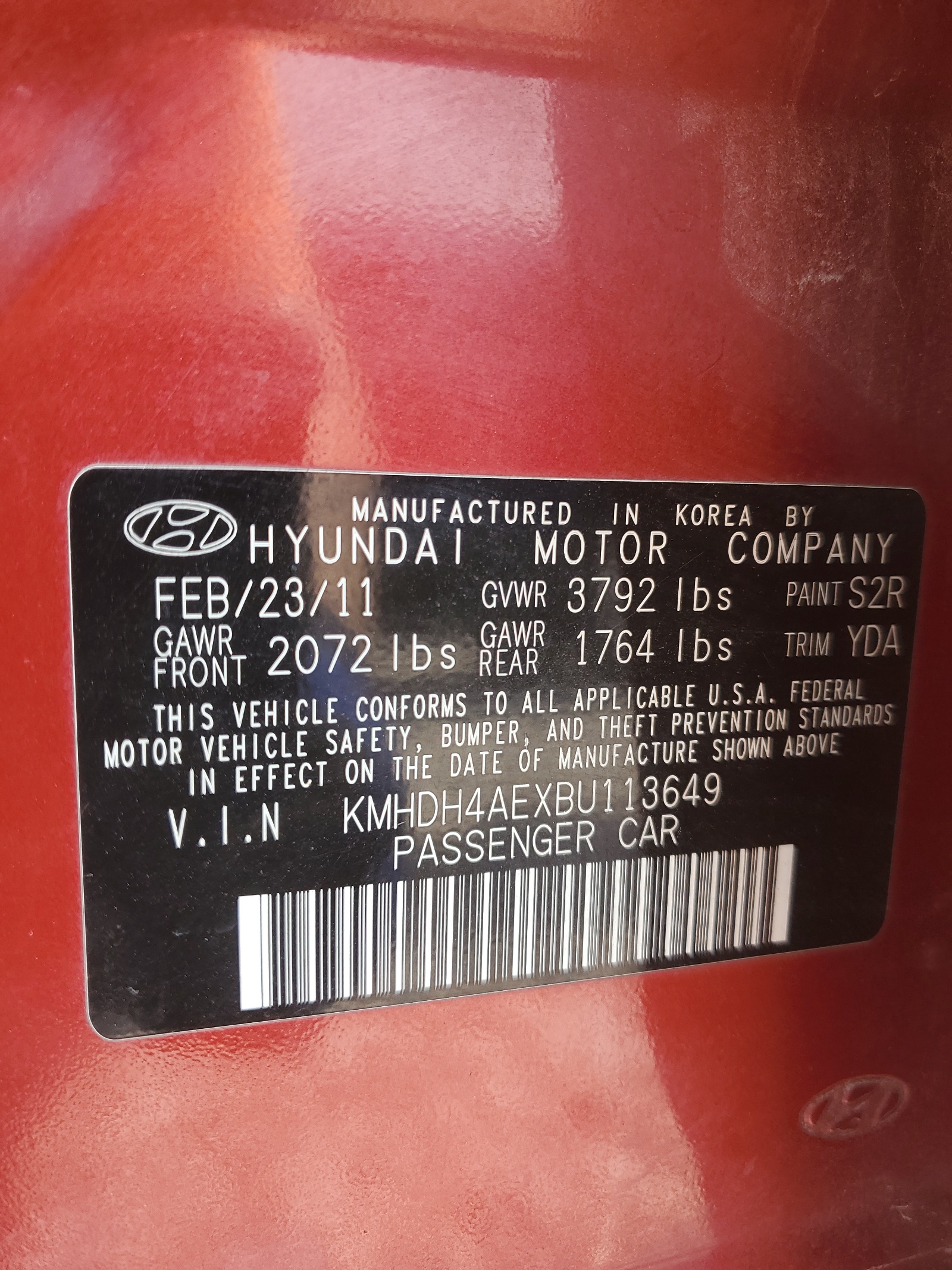 KMHDH4AEXBU113649 2011 Hyundai Elantra Gls