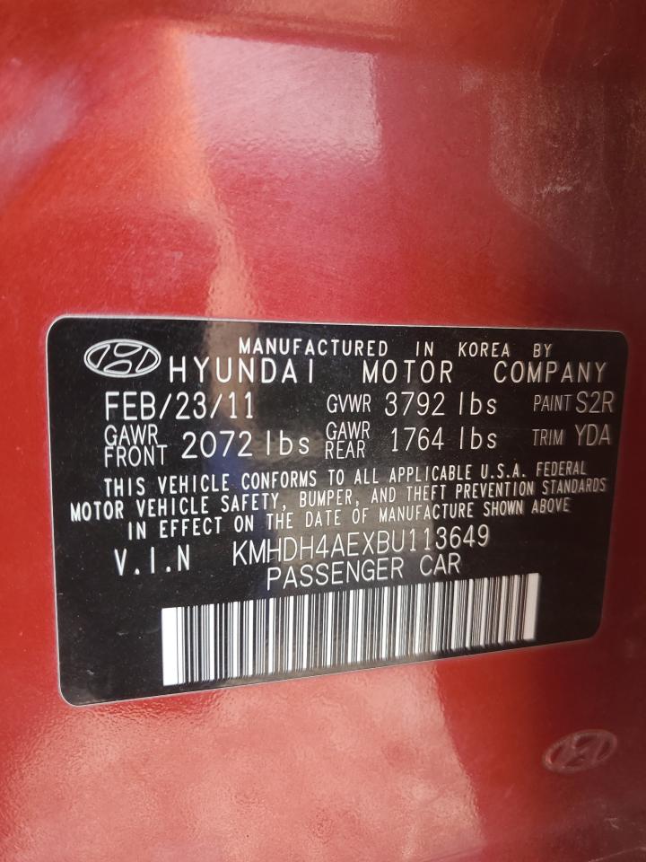 2011 Hyundai Elantra Gls VIN: KMHDH4AEXBU113649 Lot: 62665684