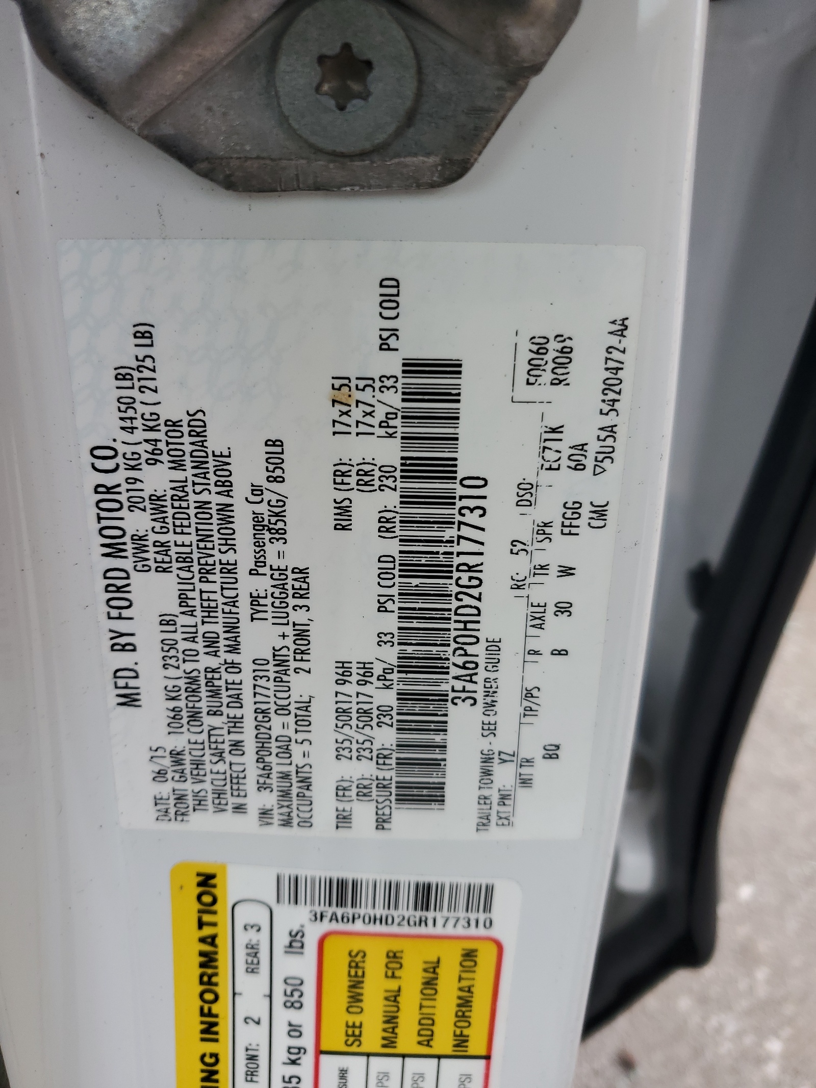 3FA6P0HD2GR177310 2016 Ford Fusion Se