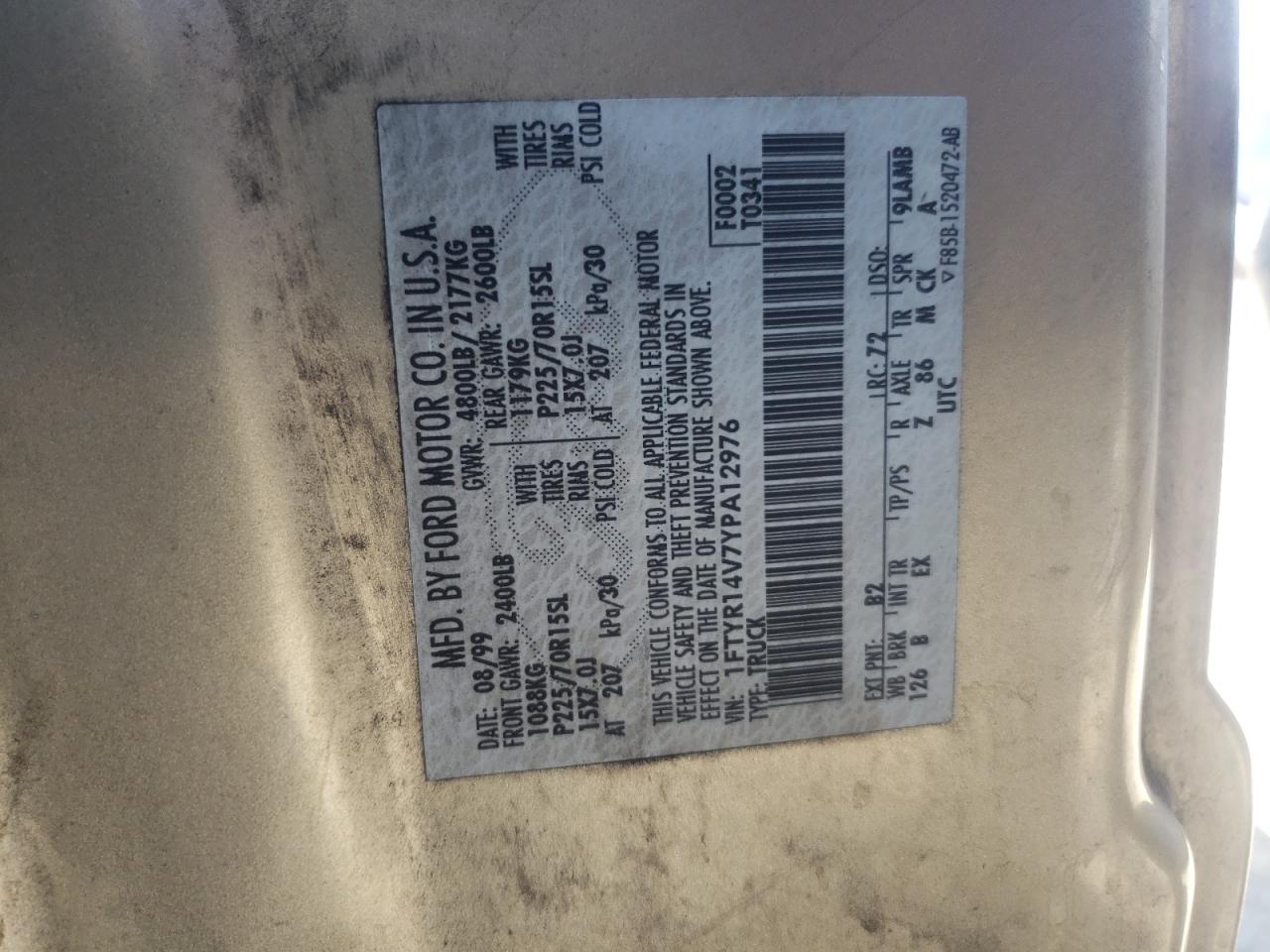 2000 Ford Ranger Super Cab VIN: 1FTYR14V7YPA12976 Lot: 65479214