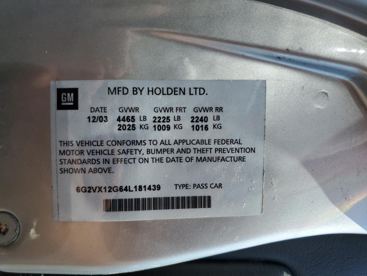 2004 Pontiac Gto VIN: 6G2VX12G64L181439 Lot: 61448654