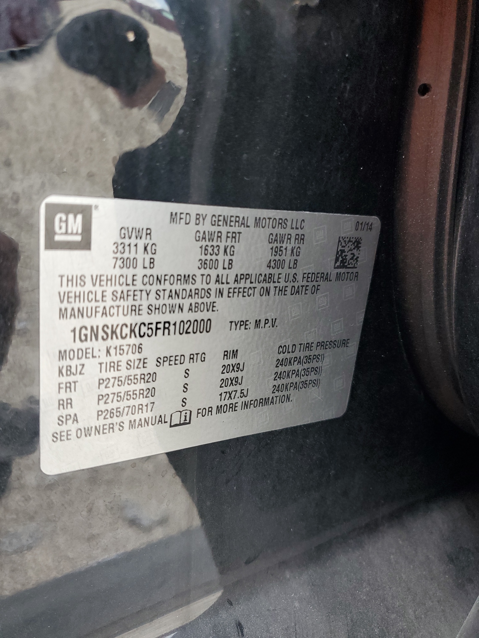 1GNSKCKC5FR102000 2015 Chevrolet Tahoe K1500 Ltz