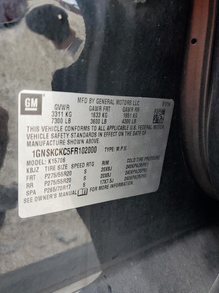 2015 Chevrolet Tahoe K1500 Ltz VIN: 1GNSKCKC5FR102000 Lot: 64145614