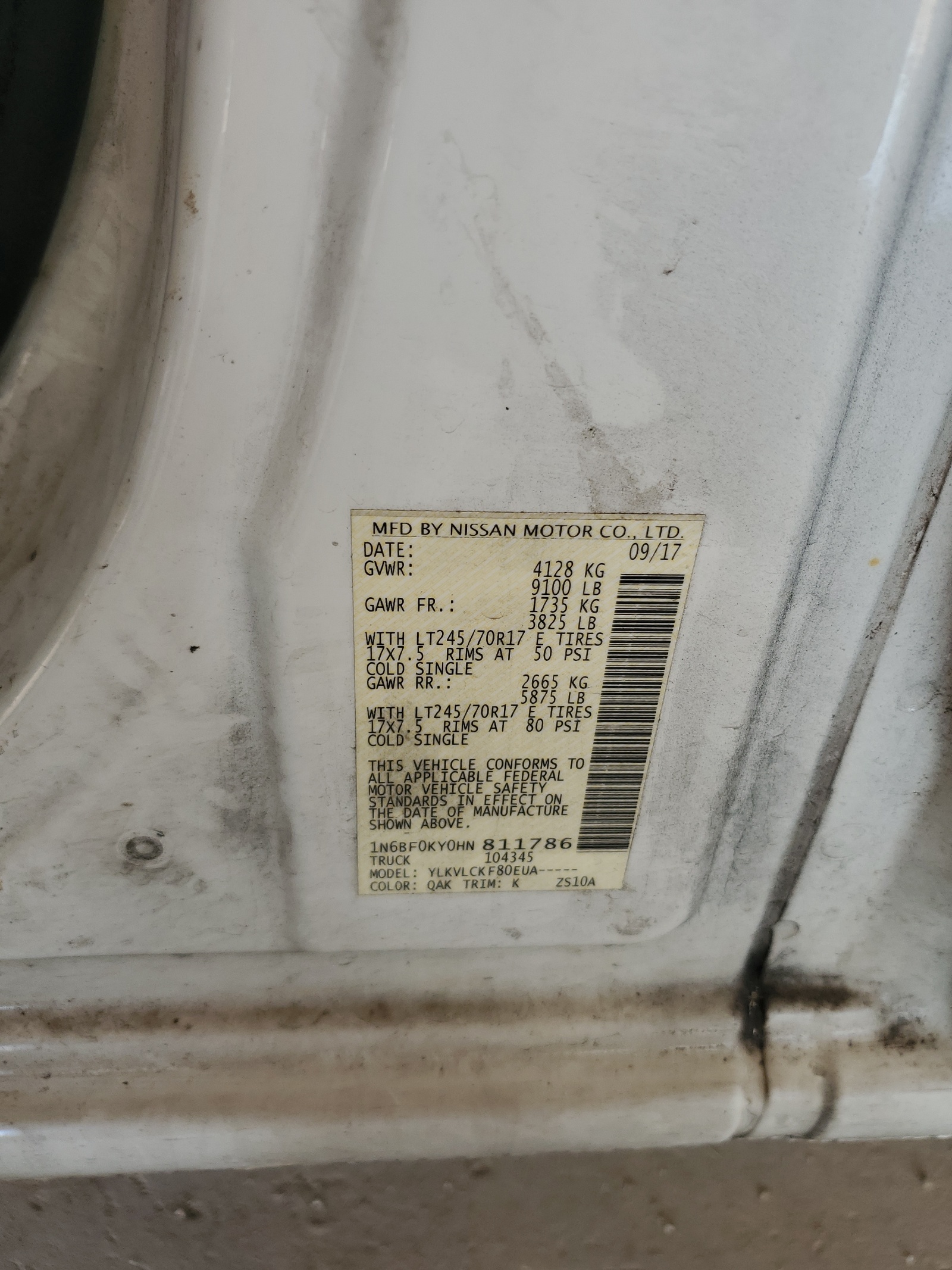 1N6BF0KY0HN811786 2017 Nissan Nv 1500 S