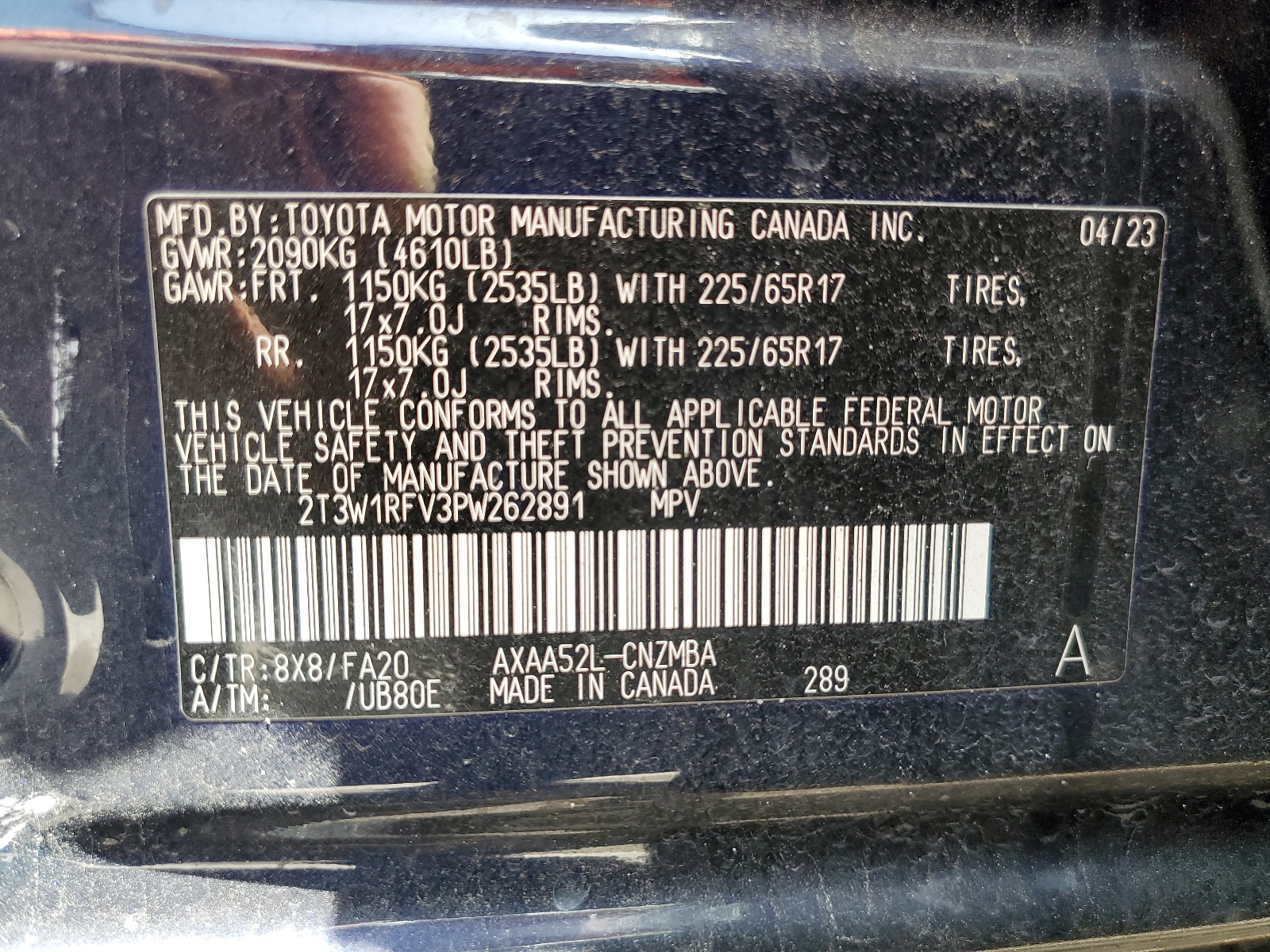 2T3W1RFV3PW262891 2023 Toyota Rav4 Xle