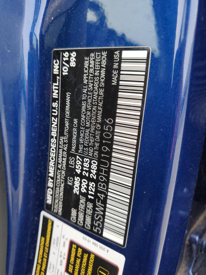 2017 Mercedes-Benz C 300 VIN: 55SWF4JB9HU191056 Lot: 63682254