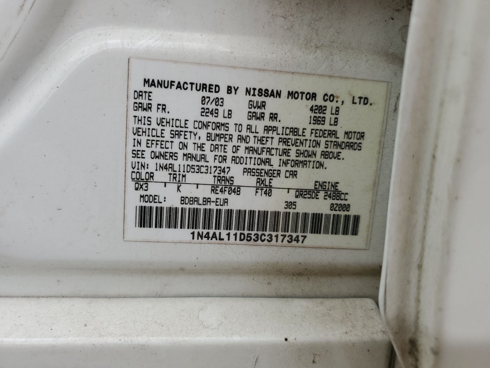 1N4AL11D53C317347 2003 Nissan Altima Base