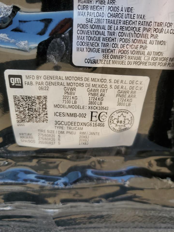 2022 Chevrolet Silverado K1500 Rst VIN: 3GCUDEEDXNG616466 Lot: 62216574