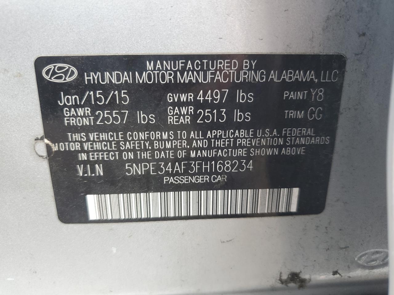 5NPE34AF3FH168234 2015 Hyundai Sonata Sport