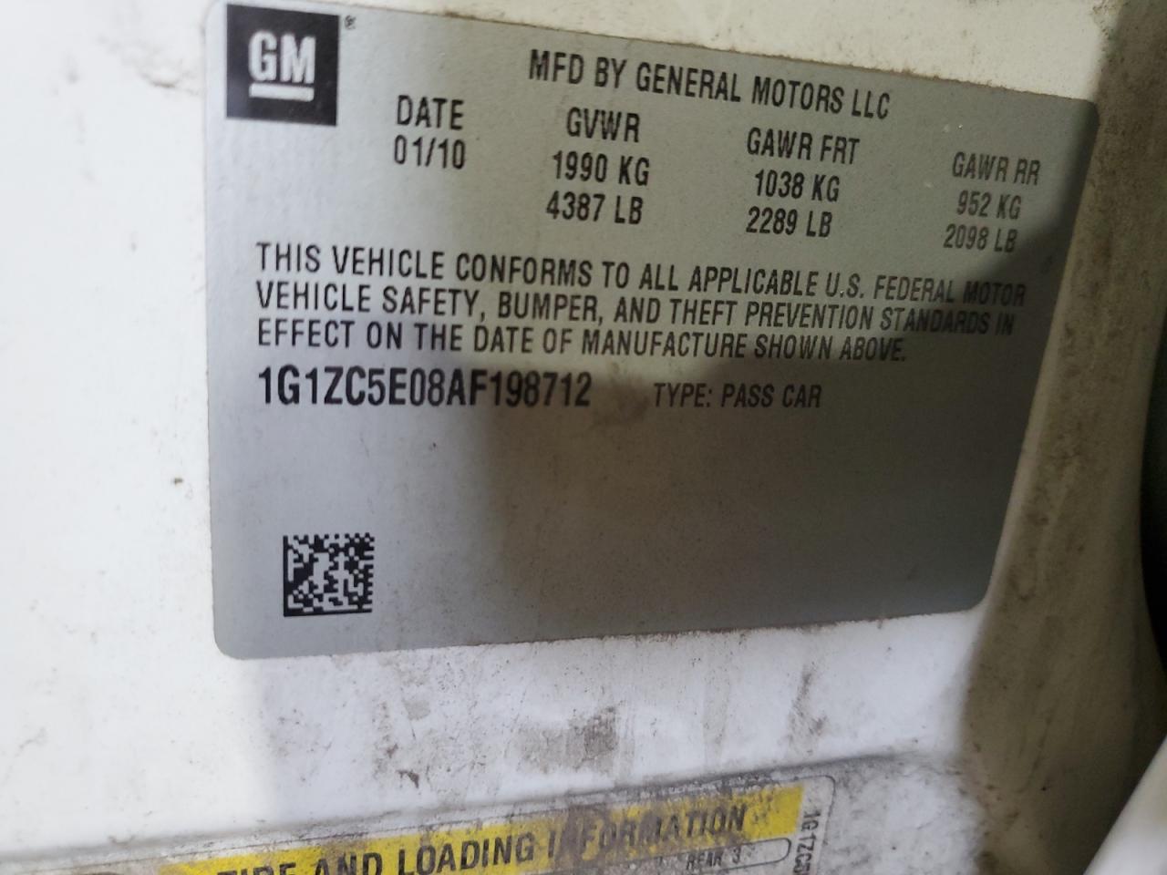 2010 Chevrolet Malibu 1Lt VIN: 1G1ZC5E08AF198712 Lot: 63956664