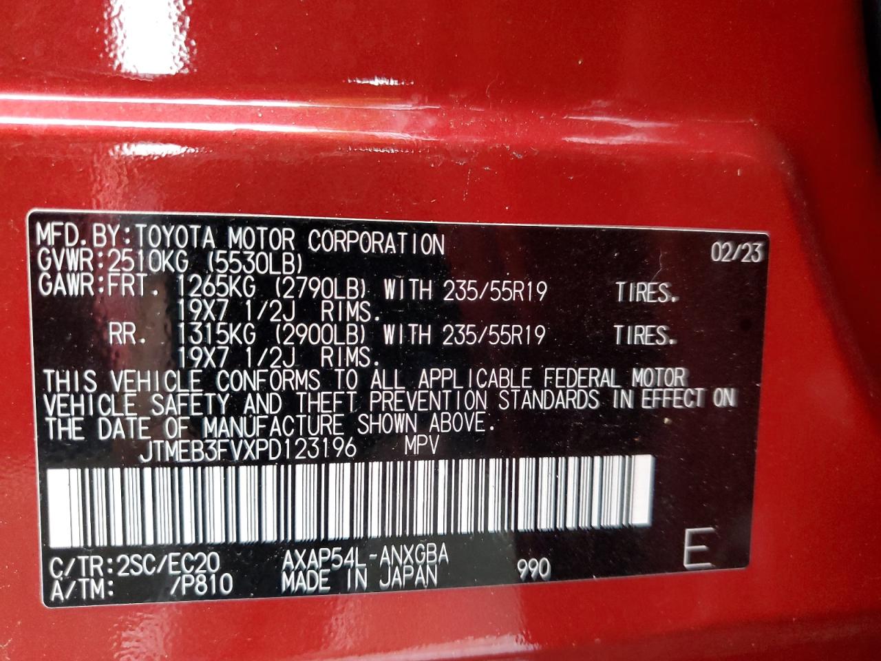 2023 Toyota Rav4 Prime Xse VIN: JTMEB3FVXPD123196 Lot: 65089274