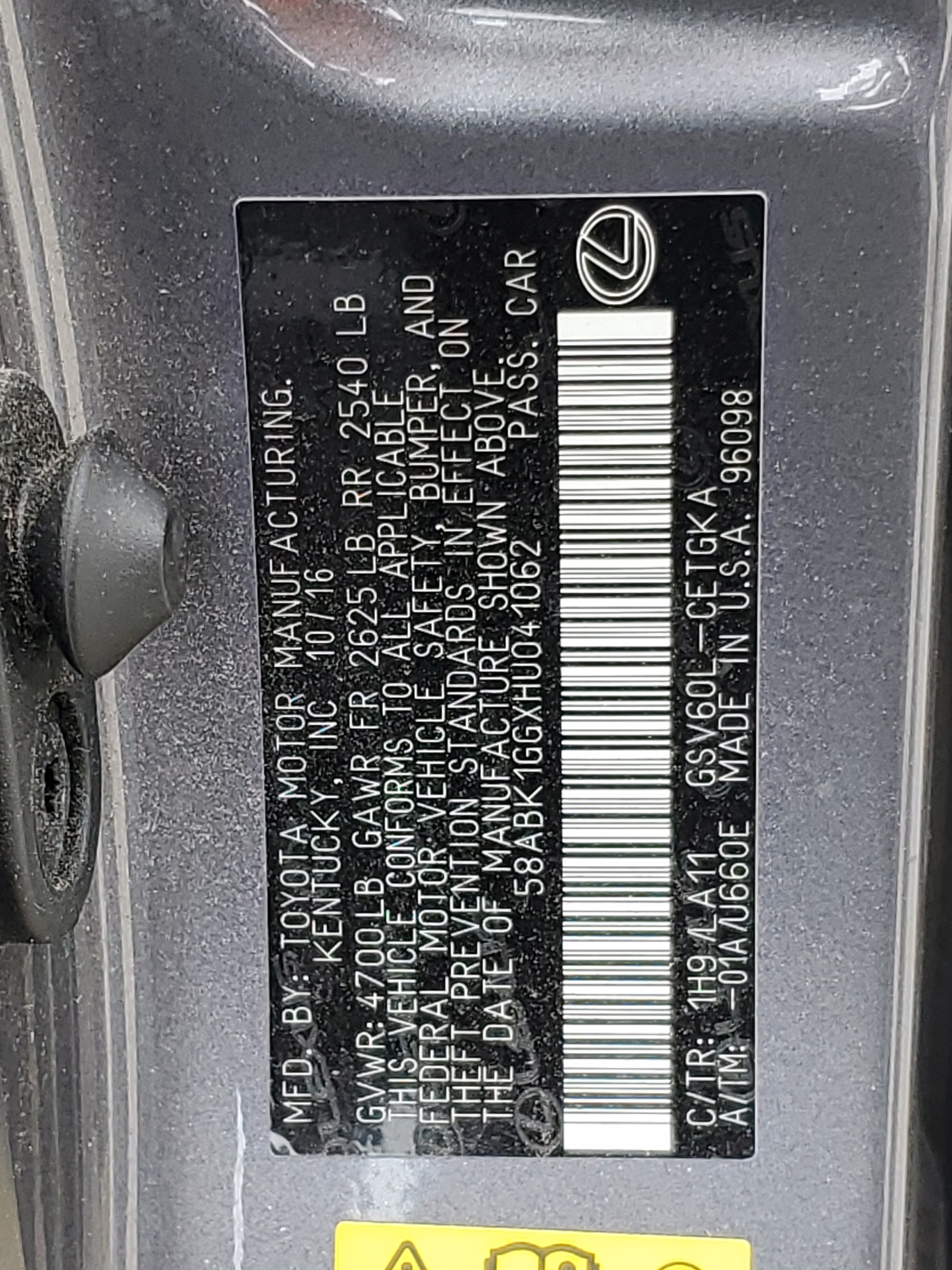 58ABK1GGXHU041062 2017 Lexus Es 350