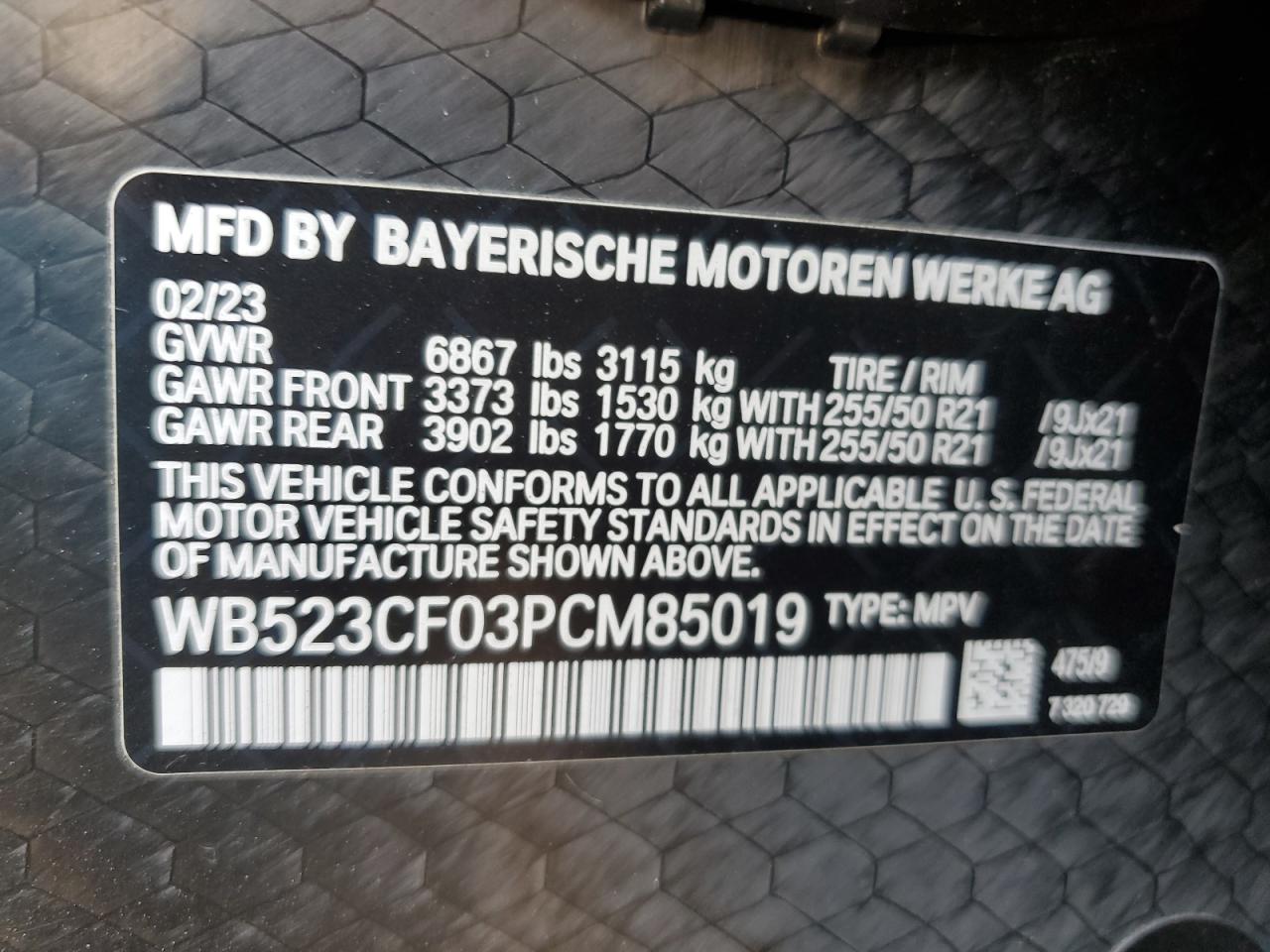 2023 BMW Ix xDrive50 VIN: WB523CF03PCM85019 Lot: 64650284