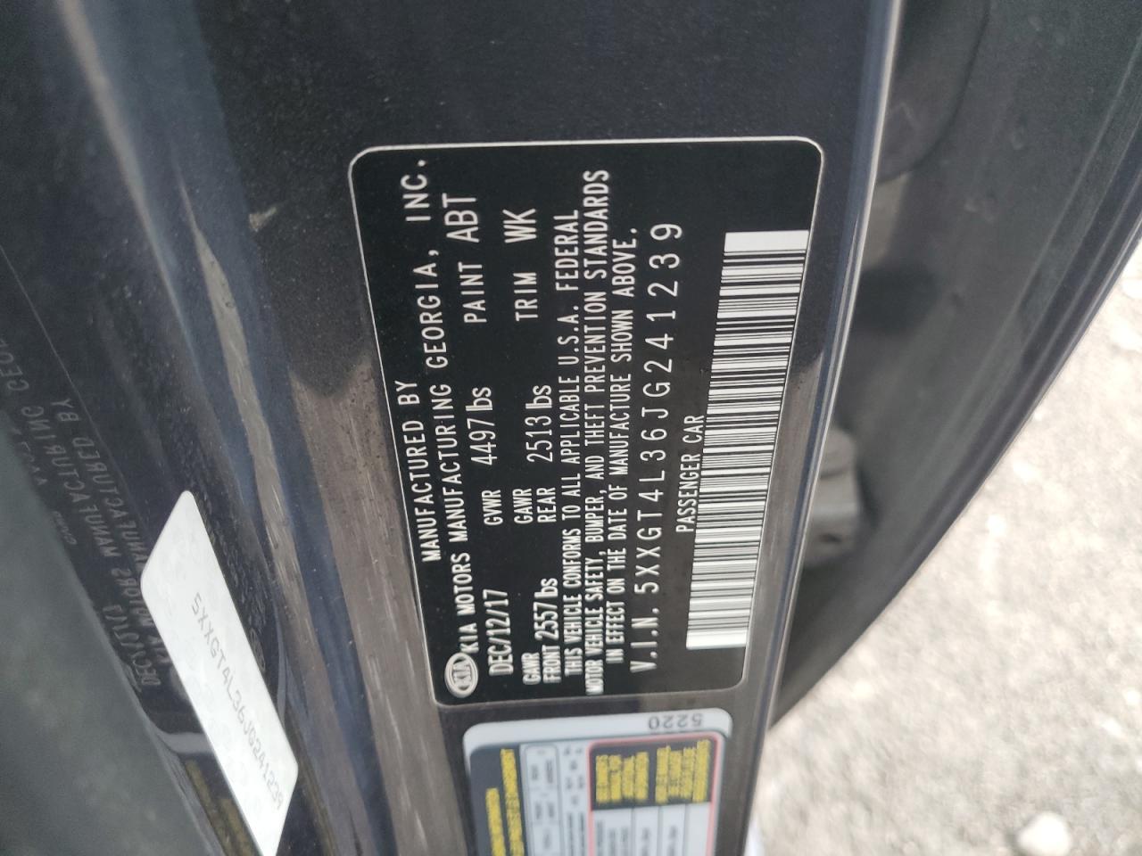 2018 Kia Optima Lx VIN: 5XXGT4L36JG241239 Lot: 63845504