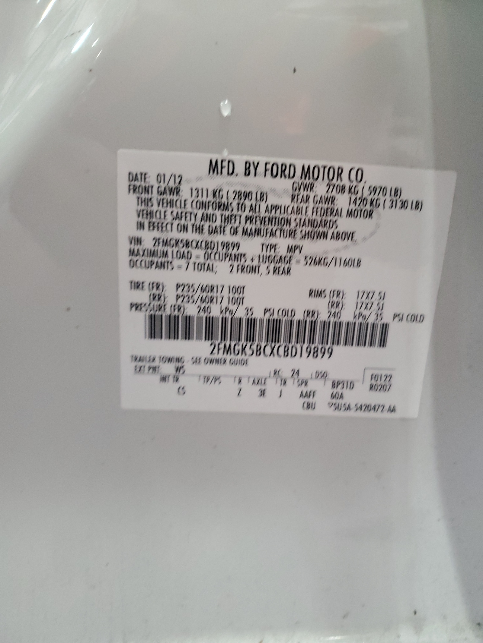 2FMGK5BCXCBD19899 2012 Ford Flex Se