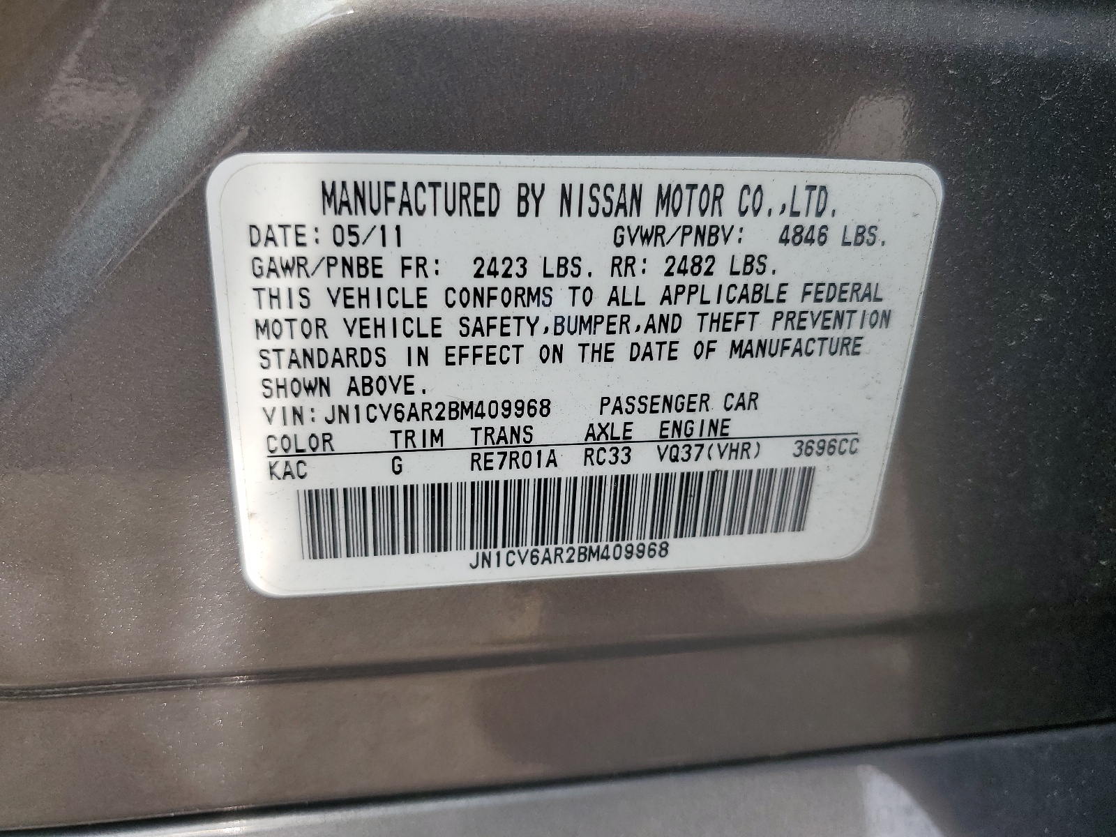 JN1CV6AR2BM409968 2011 Infiniti G37