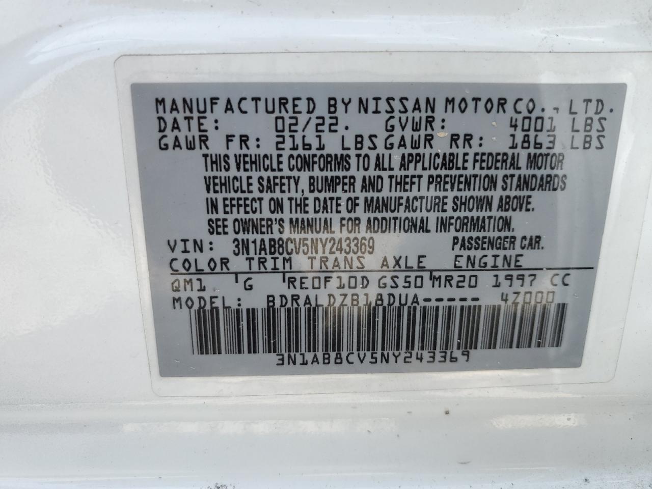 2022 Nissan Sentra Sv VIN: 3N1AB8CV5NY243369 Lot: 62024064